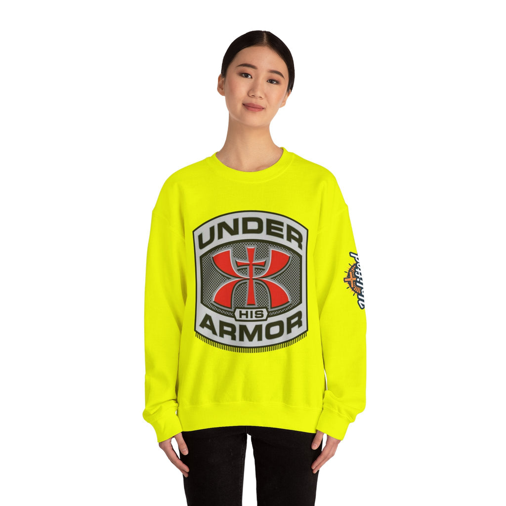 Under His Armor Crewneck Sweatshirt — Christian Faith Graphic Pullover Printify