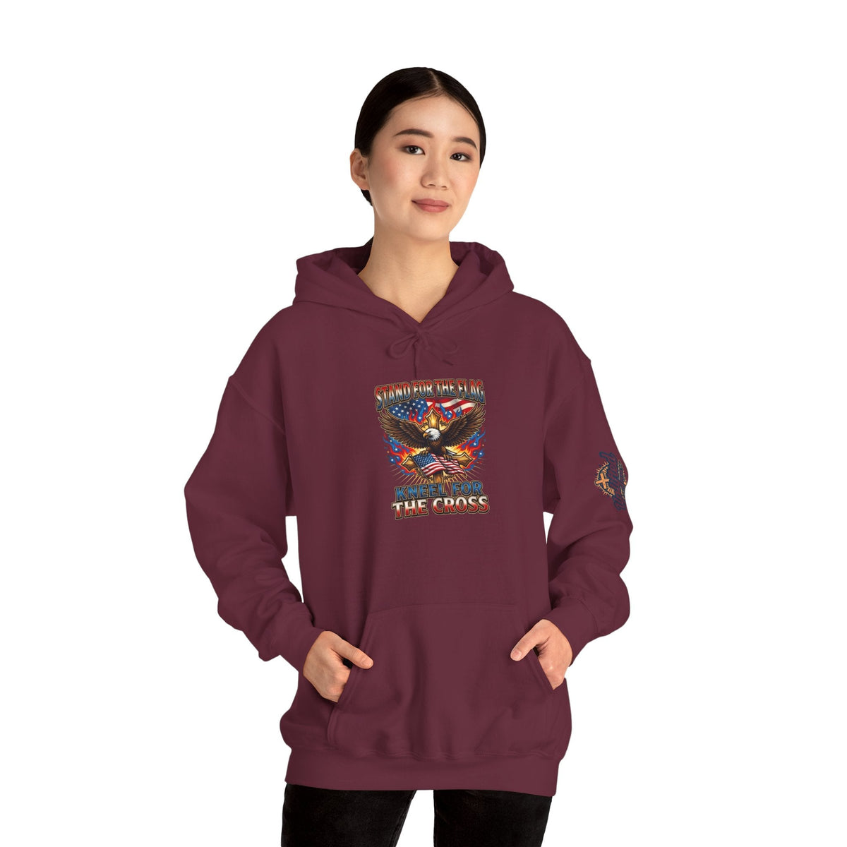 Stand for the Flag Kneel for the Cross Hoodie | Patriotic Eagle Hoodie Printify