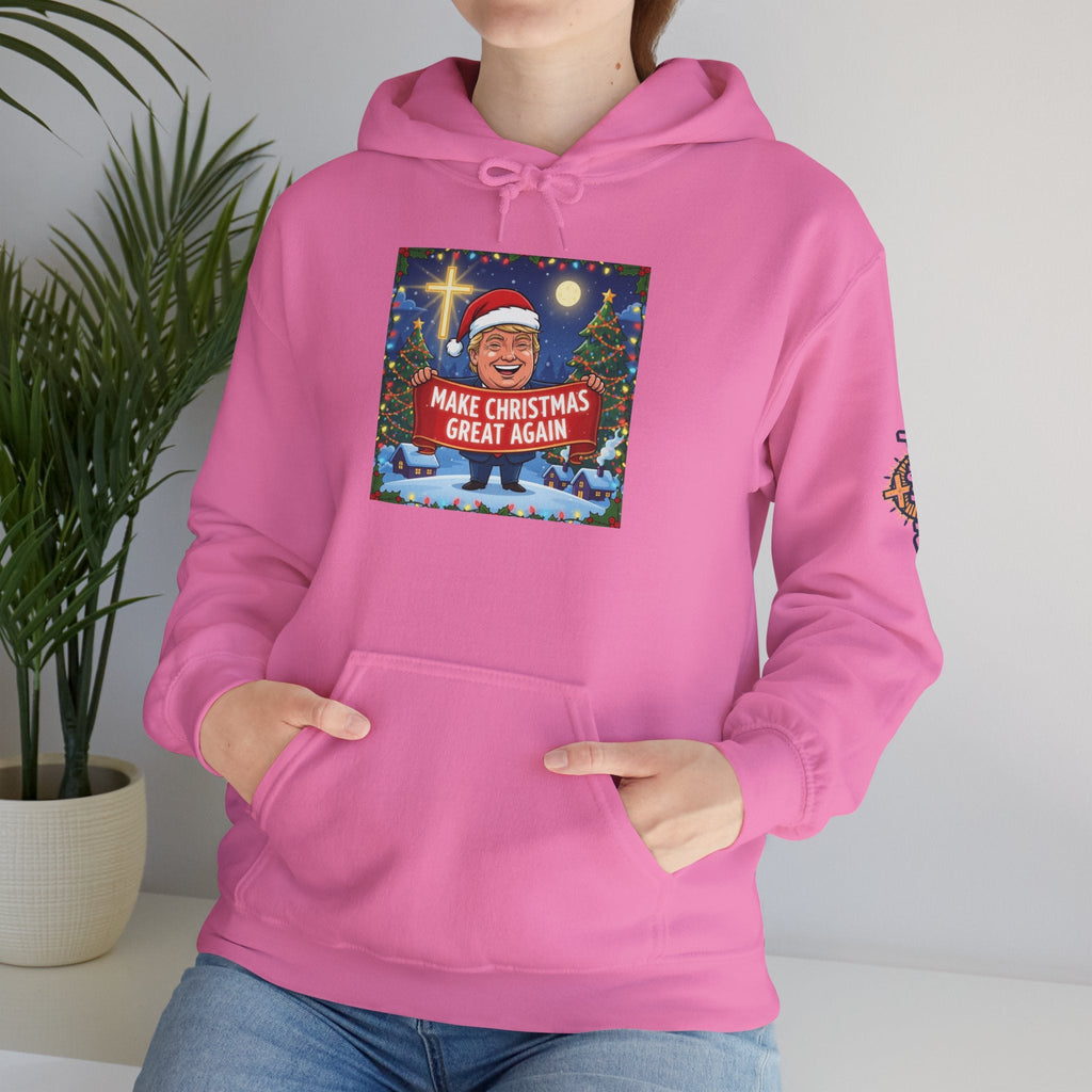 🎄 Make Christmas Great Again – Patriotic Christian Christmas Hoodie | Bold Holiday Faith Tee | Red & White Banner Design | Uplifted Gear Printify