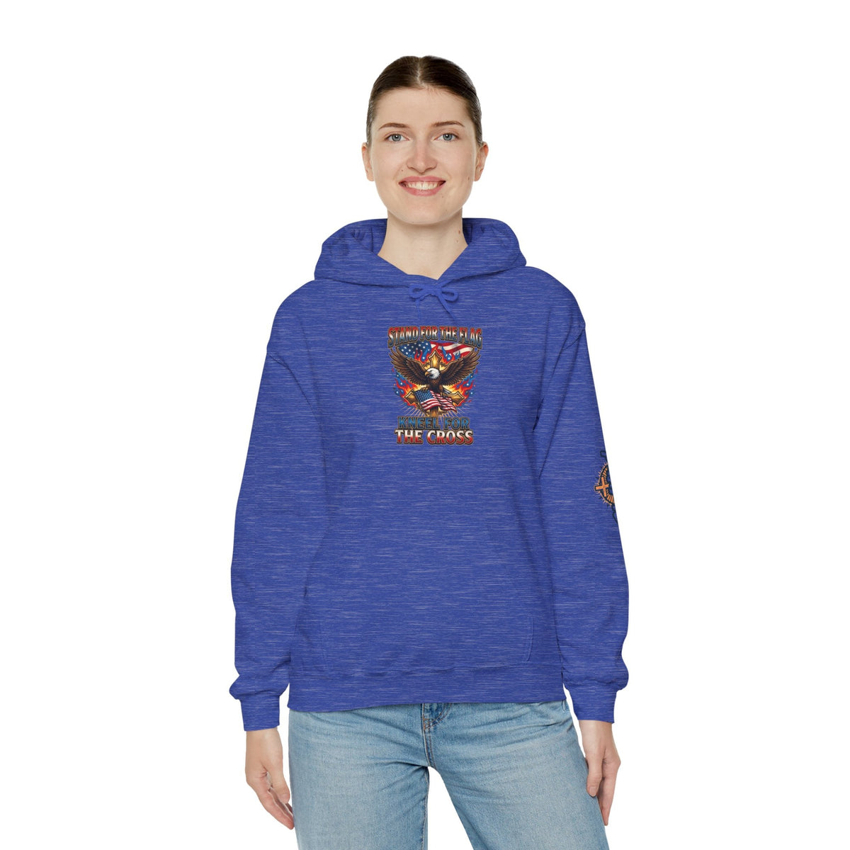 Stand for the Flag Kneel for the Cross Hoodie | Patriotic Eagle Hoodie Printify