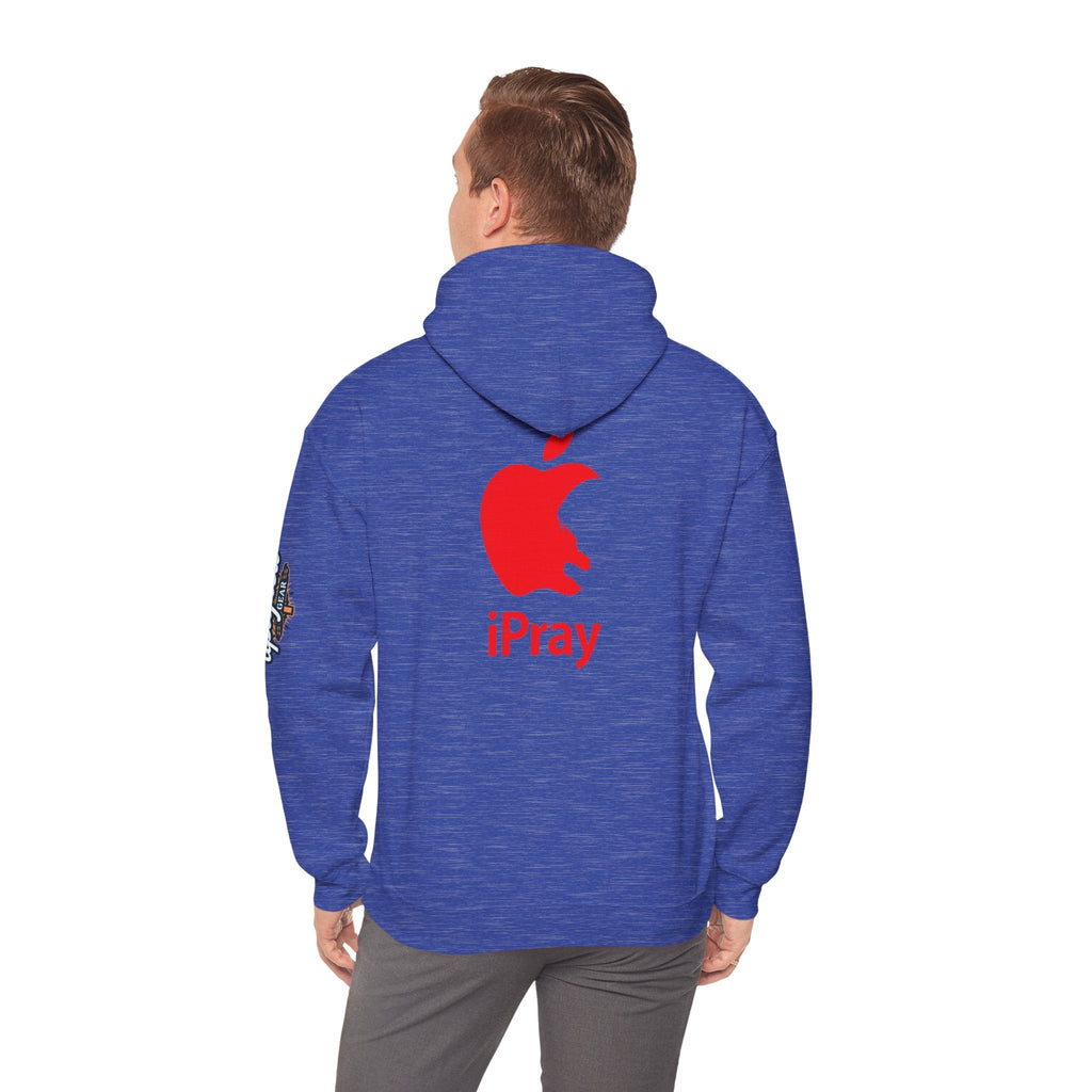 iPray Apple Logo Hoodie — Funny Christian Hoodie (Minimal Red Apple Graphic) Printify