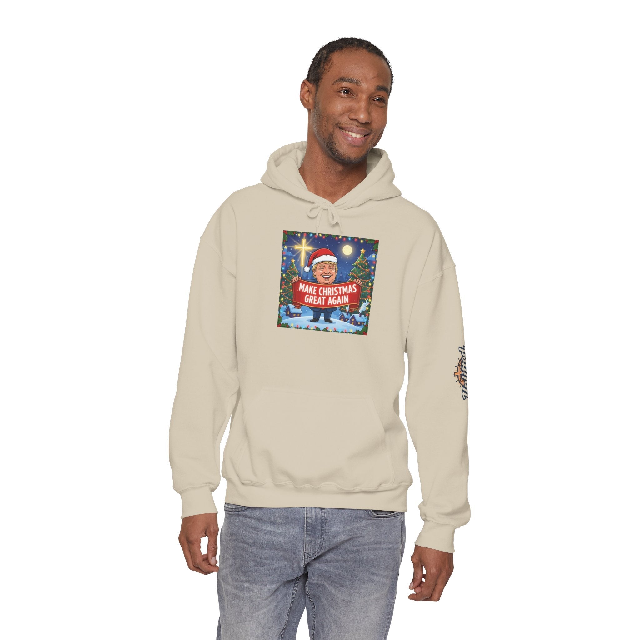 🎄 Make Christmas Great Again – Patriotic Christian Christmas Hoodie | Bold Holiday Faith Tee | Red & White Banner Design | Uplifted Gear Printify