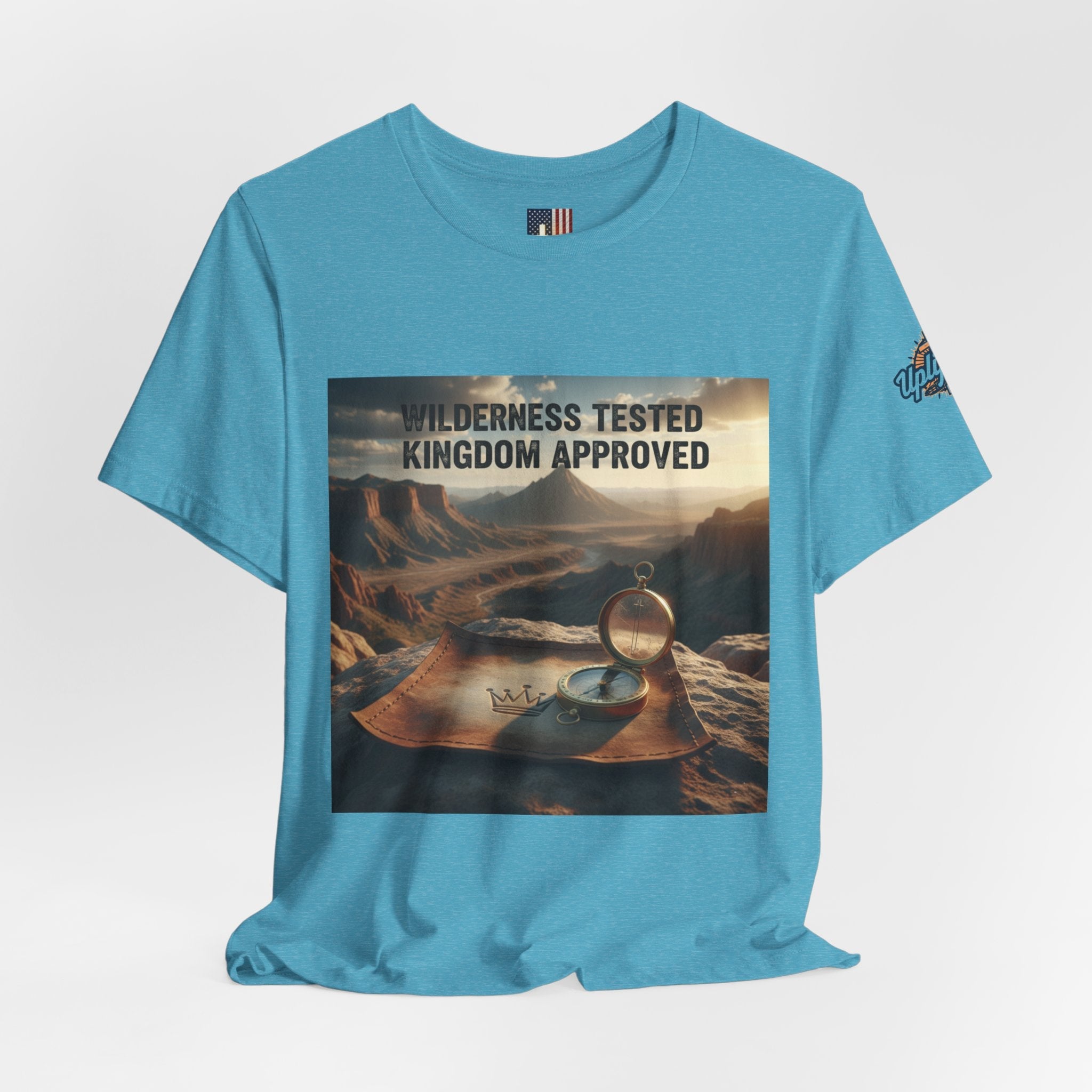 Wilderness Tested Kingdom Approved T-shirt – Mountain Desert Compass Crown Christian T-shirt for Biblical Adventure Faith Printify