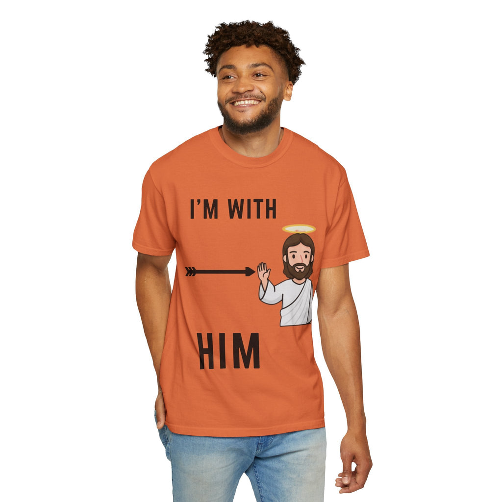 🔥 I’m With Him → Christian T-Shirt | Arrow Pointing to Jesus | Minimalist Faith Tee | Subtle Cross Design | Bible-Inspired Apparel by Uplifted Gear Printify