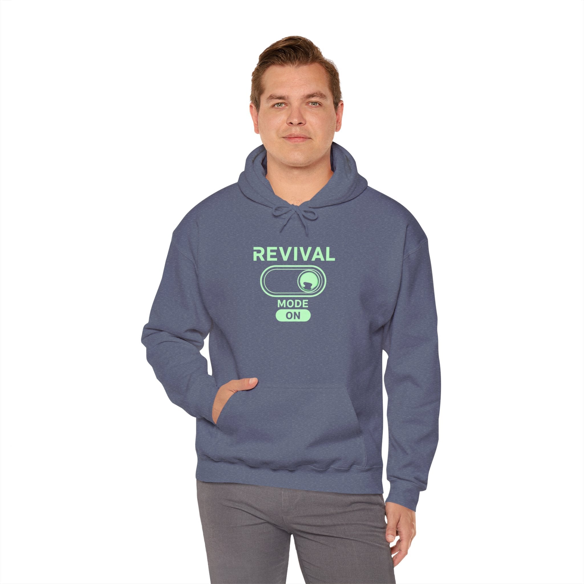 🔥 Revival Mode: ON – Christian Techwear Hoodie | Glowing Green Faith Switch | Futuristic Jesus Shirt | Activate Your Spiritual Awakening | Uplifted Gear Printify