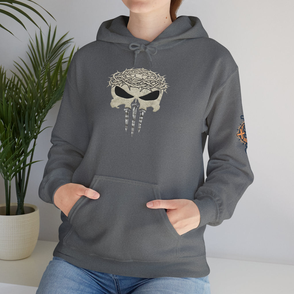 Christian Skull Hoodie - Crown of Thorns & Nails - Warrior Faith Hoodie Printify