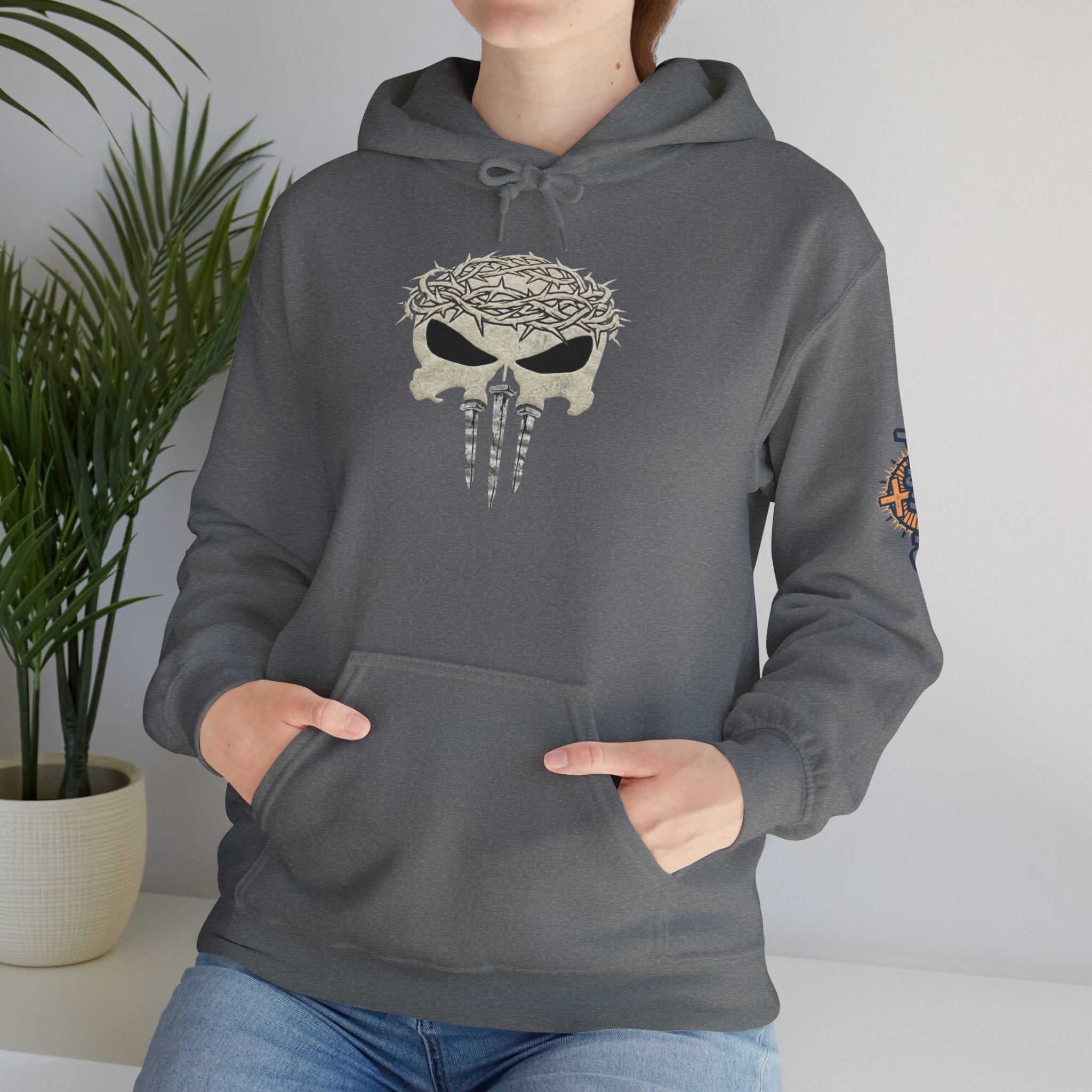 Christian Skull Hoodie - Crown of Thorns & Nails - Warrior Faith Hoodie Printify