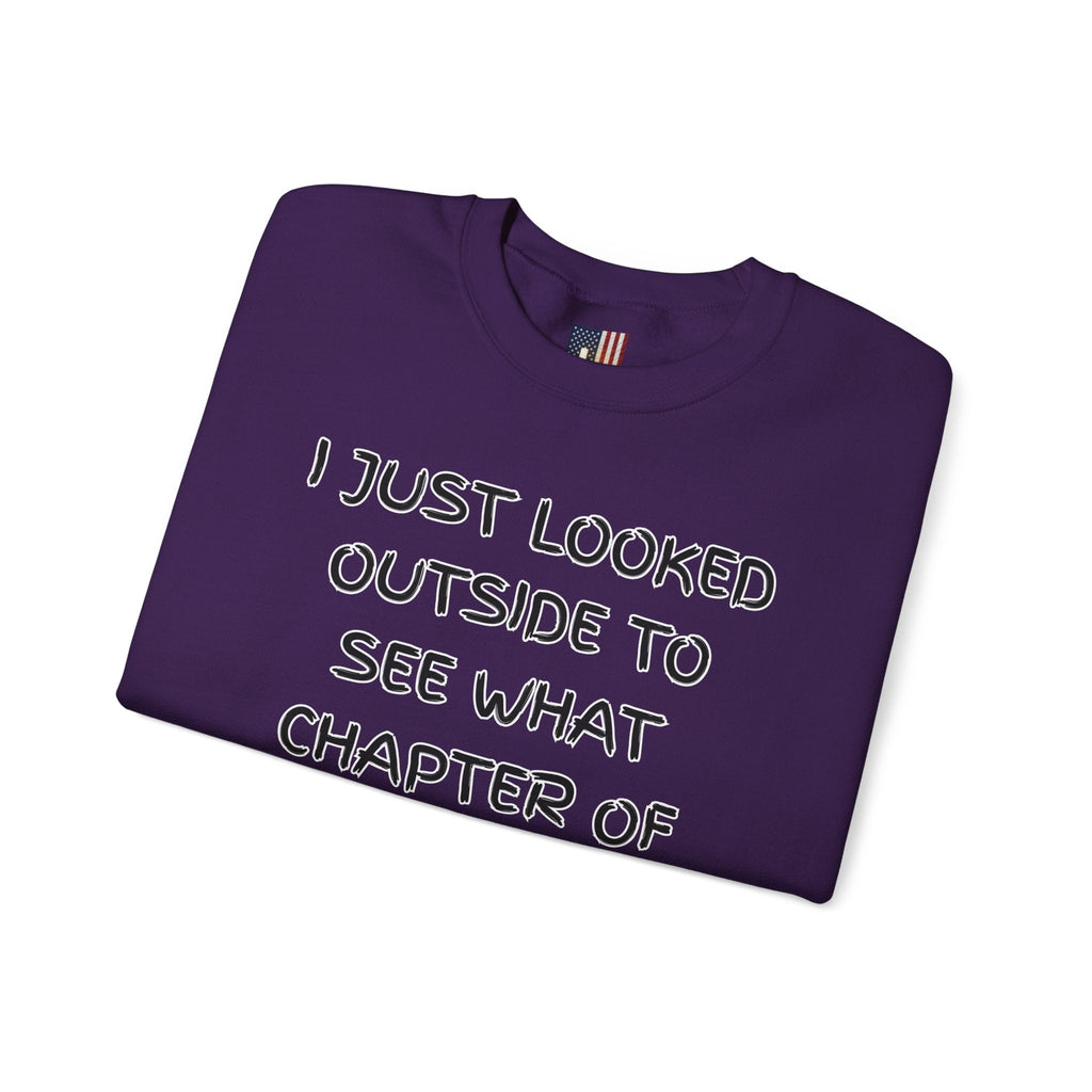 What Chapter of Revelation Sweatshirt – I Looked Outside My Window Christian Sweatshirt for End Times Humor & Faith Printify