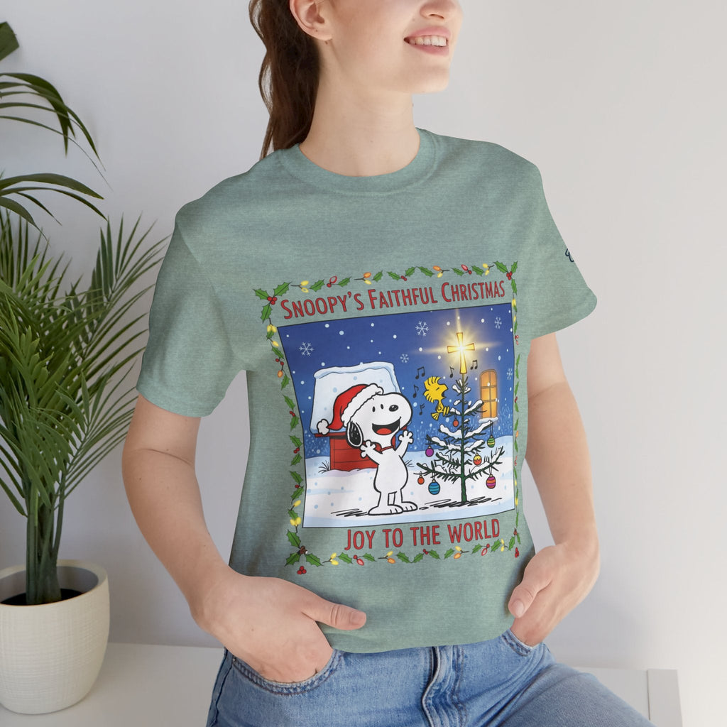 🎄 Faithful Christmas Friends – Christian Holiday T-Shirt | Festive Tree & Cartoon Duo | Heartwarming Christmas Tee by Uplifted Gear Printify