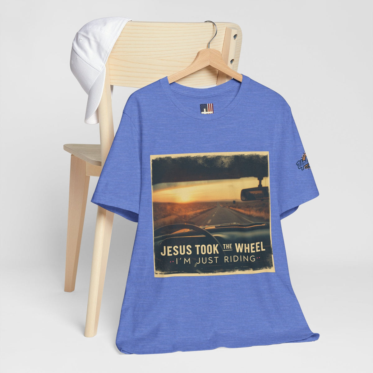 Jesus Took the Wheel I'm Just Riding T-shirt – Funny Christian Convertible Car T-shirt for Surrendered Faith & Humor Printify