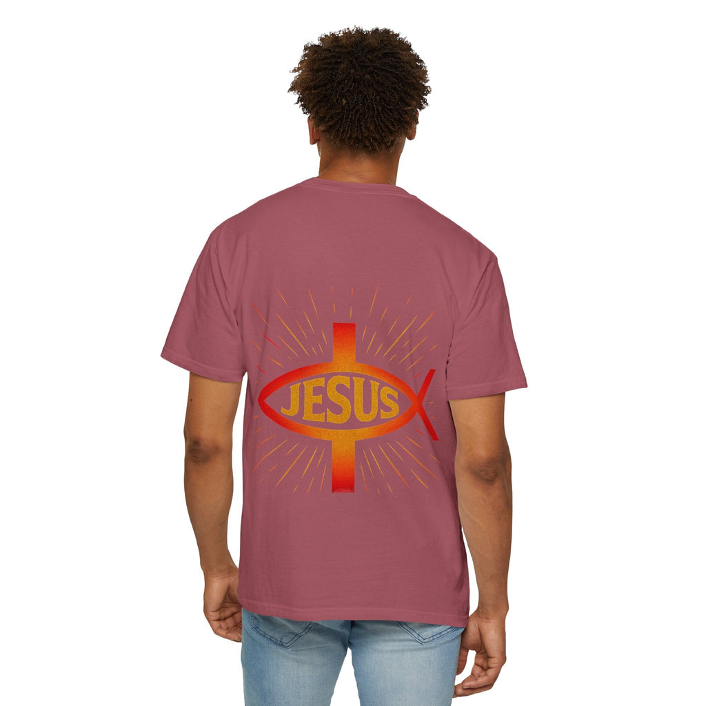Jesus Ichthys T-shirt – Christian Fish Symbol with Cross & Jesus Inscription T-shirt for Eternal Faith & Streetwear Printify