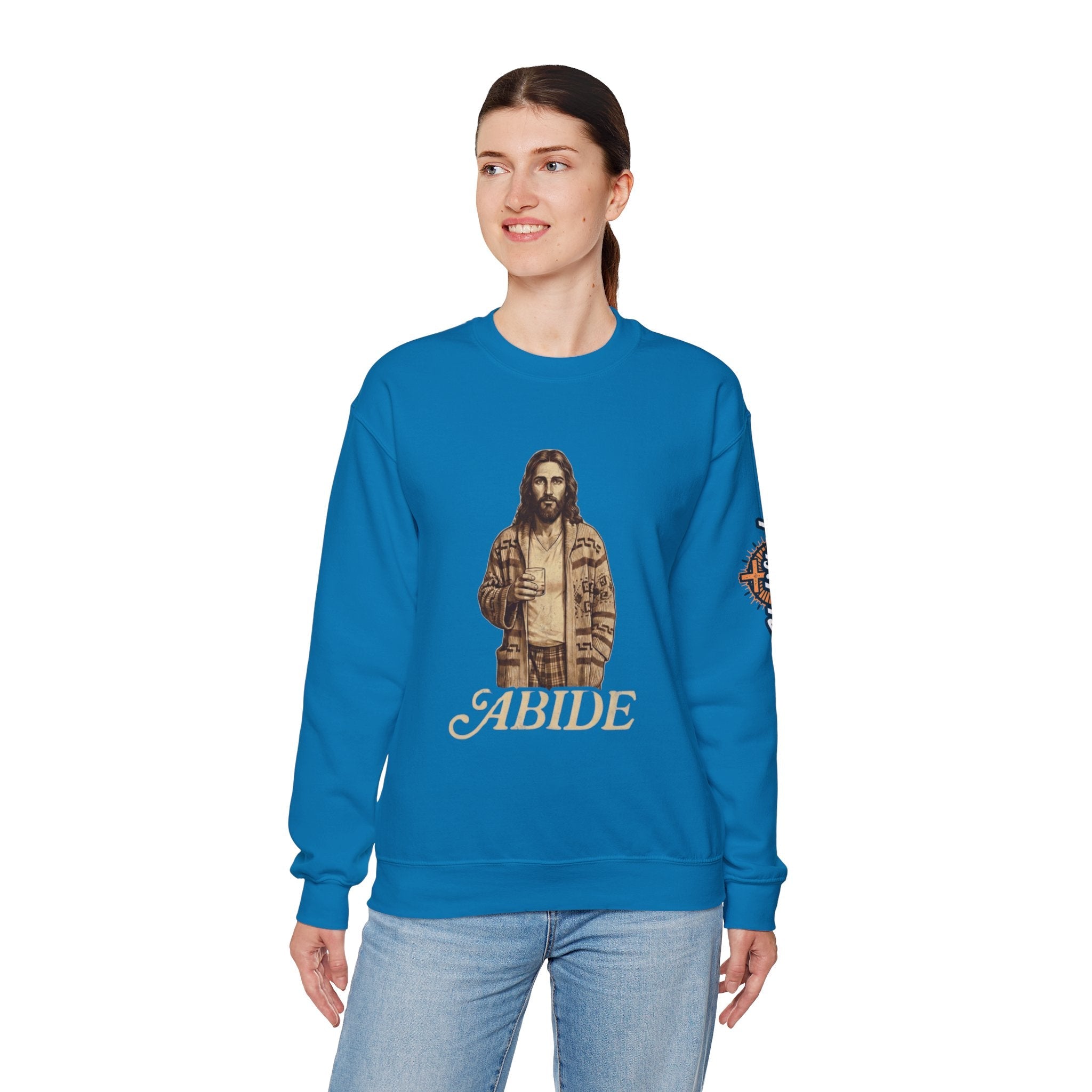 Abide Jesus Sweatshirt — Vintage 'The Dude' Religious Graphic Sweatshirt Printify
