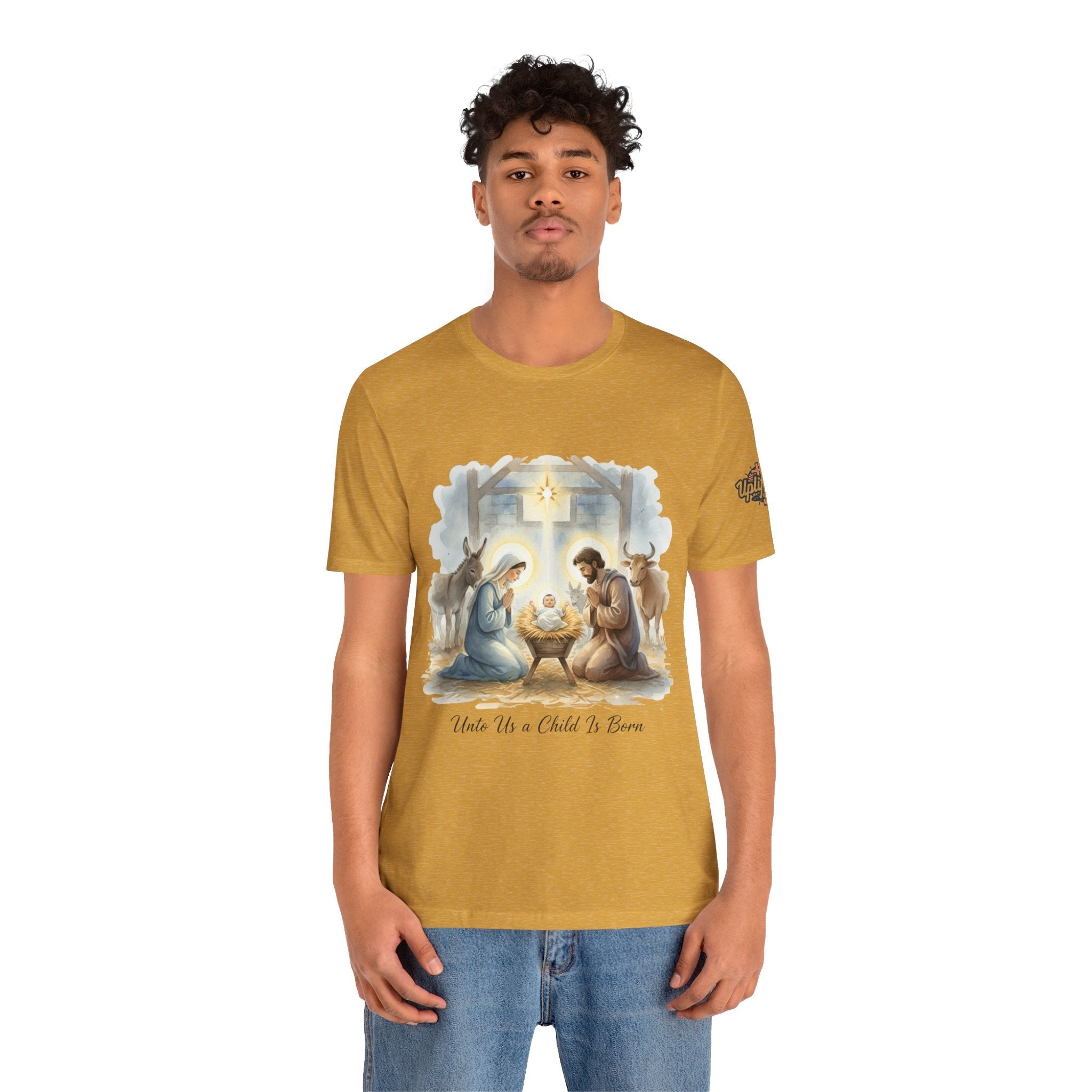 Unto Us a Child is Born T-shirt – Isaiah 9:6 Nativity Manger Scene Christian Christmas T-shirt for Holy Night Faith Printify