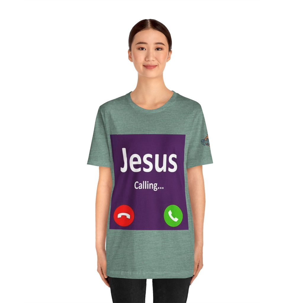 Jesus Calling T-shirt – Funny Cell Phone Screen Christian T-shirt for Divine Connection & Faith Humor Printify