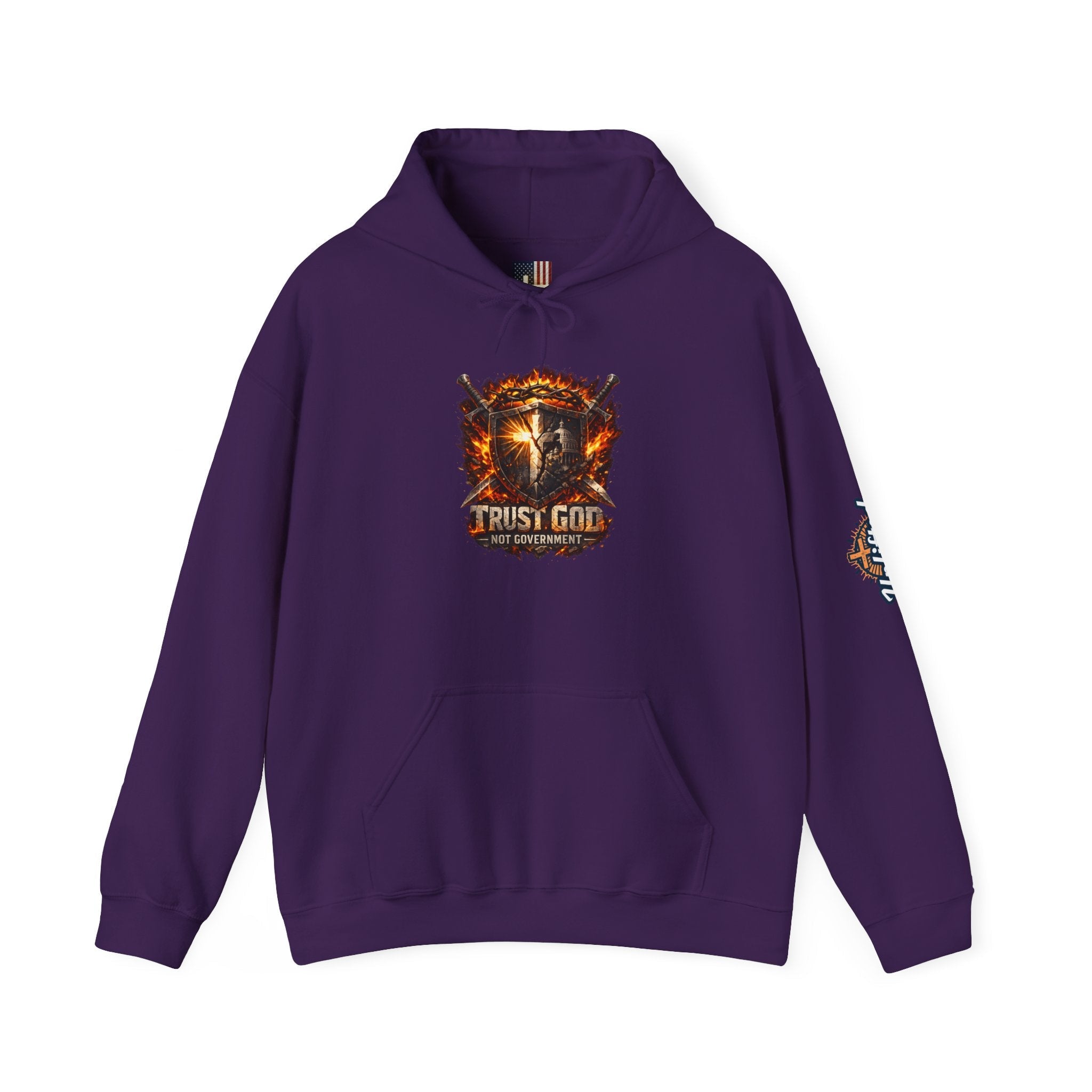 Trust God Not Government Shield Hoodie — Patriotic Christian Faith Hoodie Printify