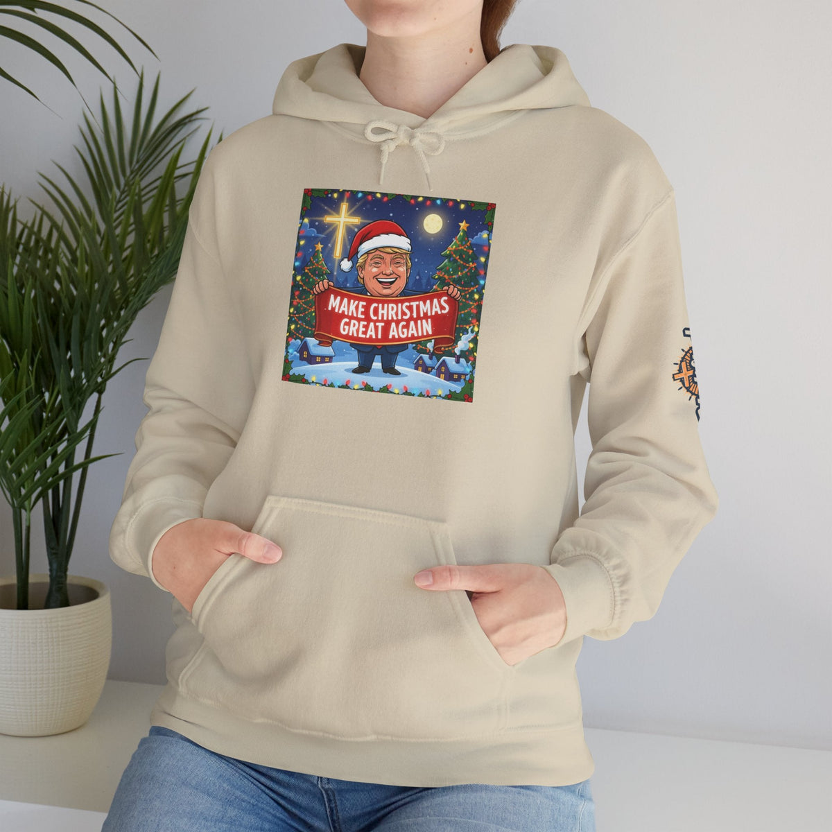 🎄 Make Christmas Great Again – Patriotic Christian Christmas Hoodie | Bold Holiday Faith Tee | Red & White Banner Design | Uplifted Gear Printify