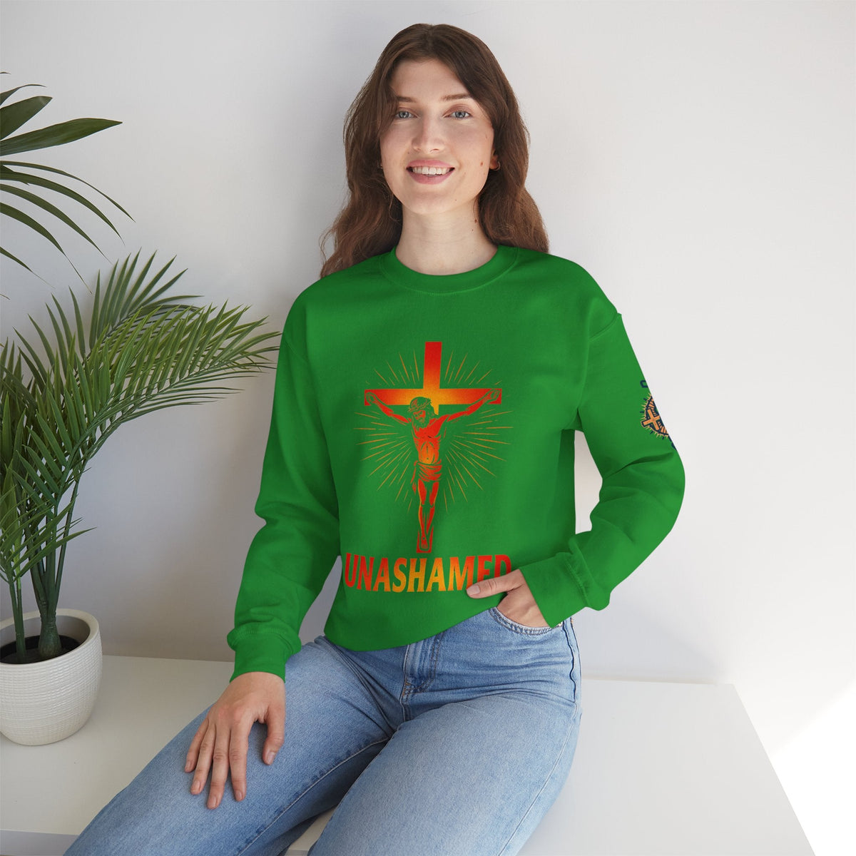 Unashamed Sweatshirt – Romans 1:16 Crucifixion Christian Sweatshirt for Bold Unwavering Faith Printify