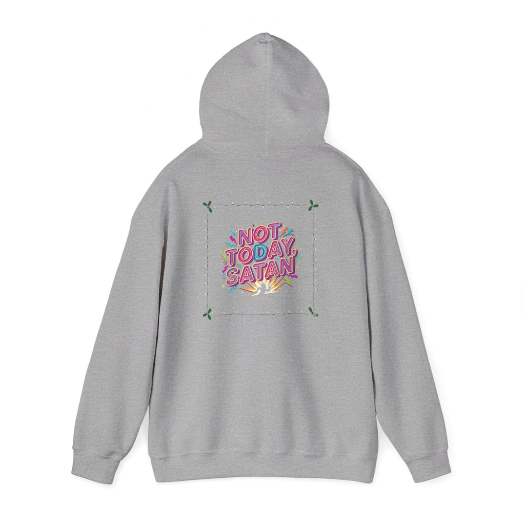 🔥 Not Today, Satan – Retro 90s Christian Hoodie | Neon Faith Tee | Funky Cartoon Devil | Bold Bible Verse Shirt | Uplifted Gear Printify