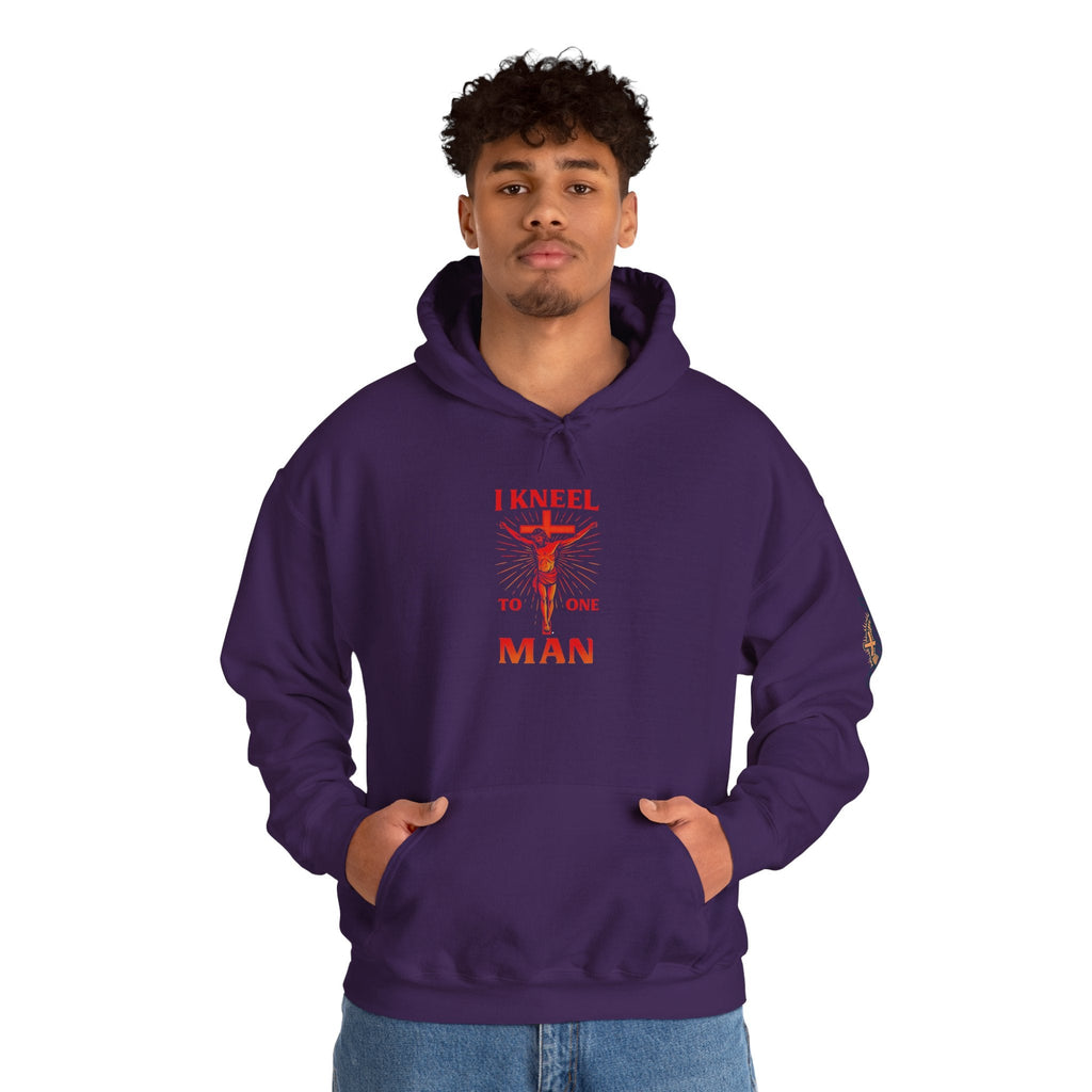 I Kneel to One Man Hoodie – Crucifixion Christian Sweatshirt for Unashamed Devotion & Bold Faith Printify