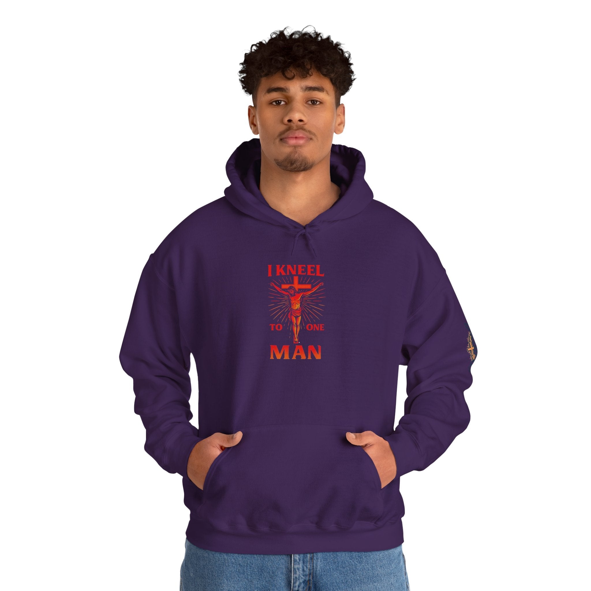 I Kneel to One Man Hoodie – Crucifixion Christian Sweatshirt for Unashamed Devotion & Bold Faith Printify