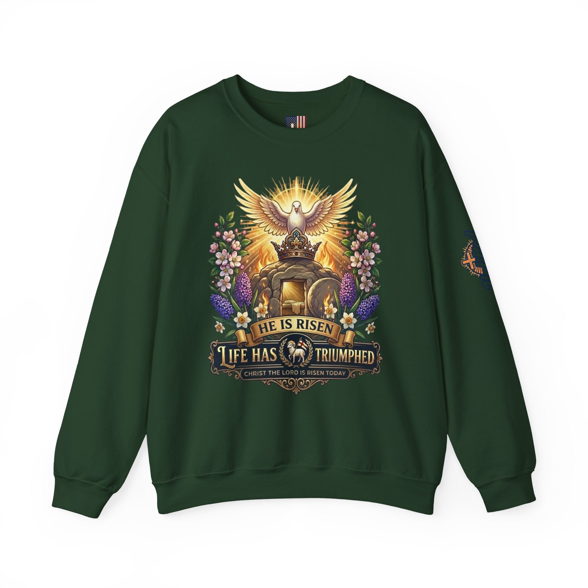 He Is Risen "Life Has Triumphed" Sweatshirt — Easter Resurrection Christian Sweatshirt Printify