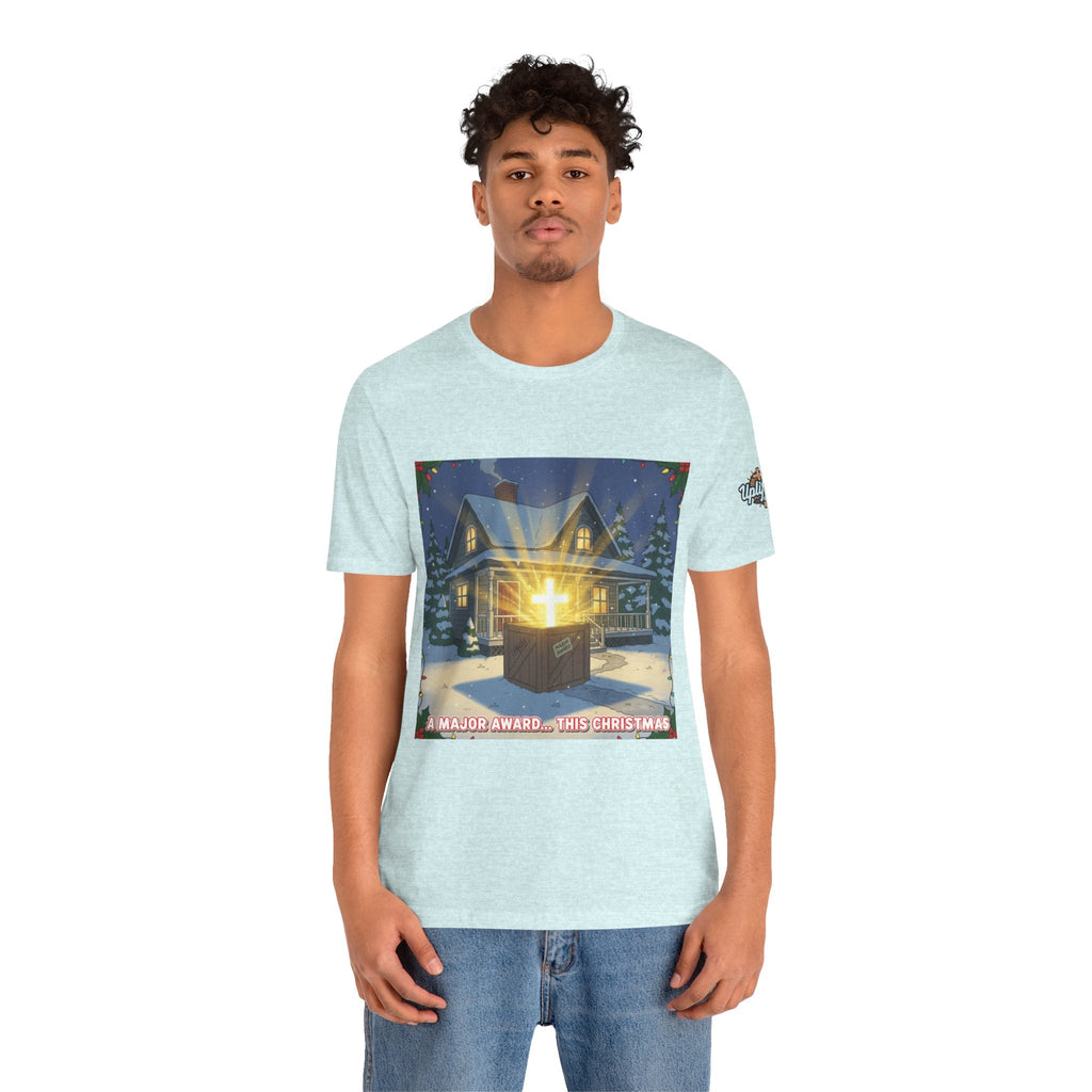 A Major Award This Christmas T-shirt – Fragile Leg Lamp Parody Cross Unboxing Christian T-shirt for Hilarious Faith & Holiday Glow Printify