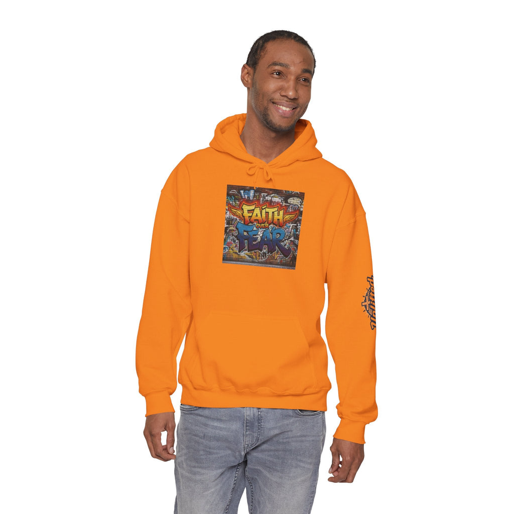 Faith Over Fear Hoodie – Graffiti Wall Christian Sweatshirt for Bold 2 Corinthians 5:7 Streetwear & Unshakable Faith Printify