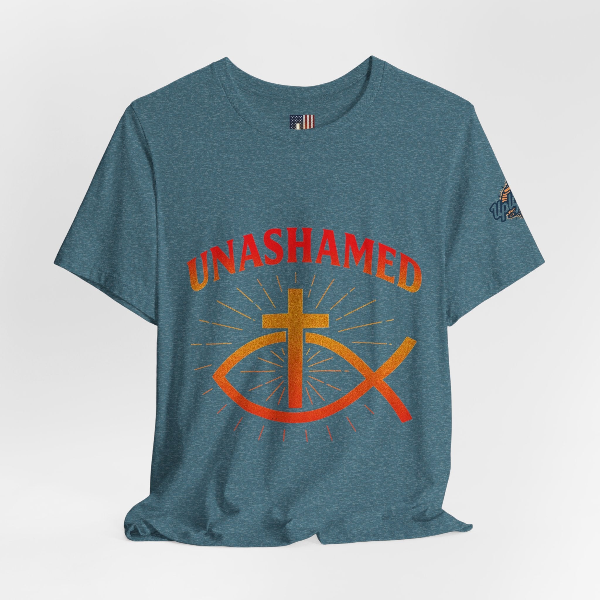 Unashamed T-shirt – Ichthys Jesus Fish & Cross Christian T-shirt for Romans 1:16 Bold Faith Printify