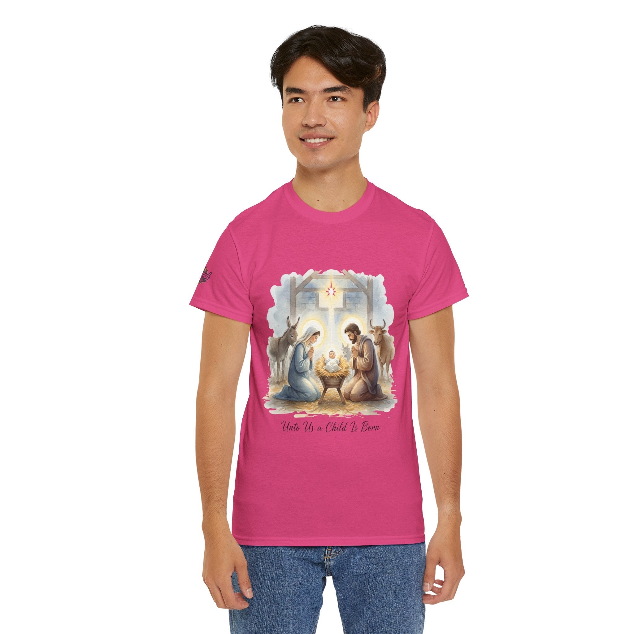 Unto Us a Child is Born T-shirt – Isaiah 9:6 Nativity Manger Scene Christian Christmas T-shirt for Holy Night Faith Printify