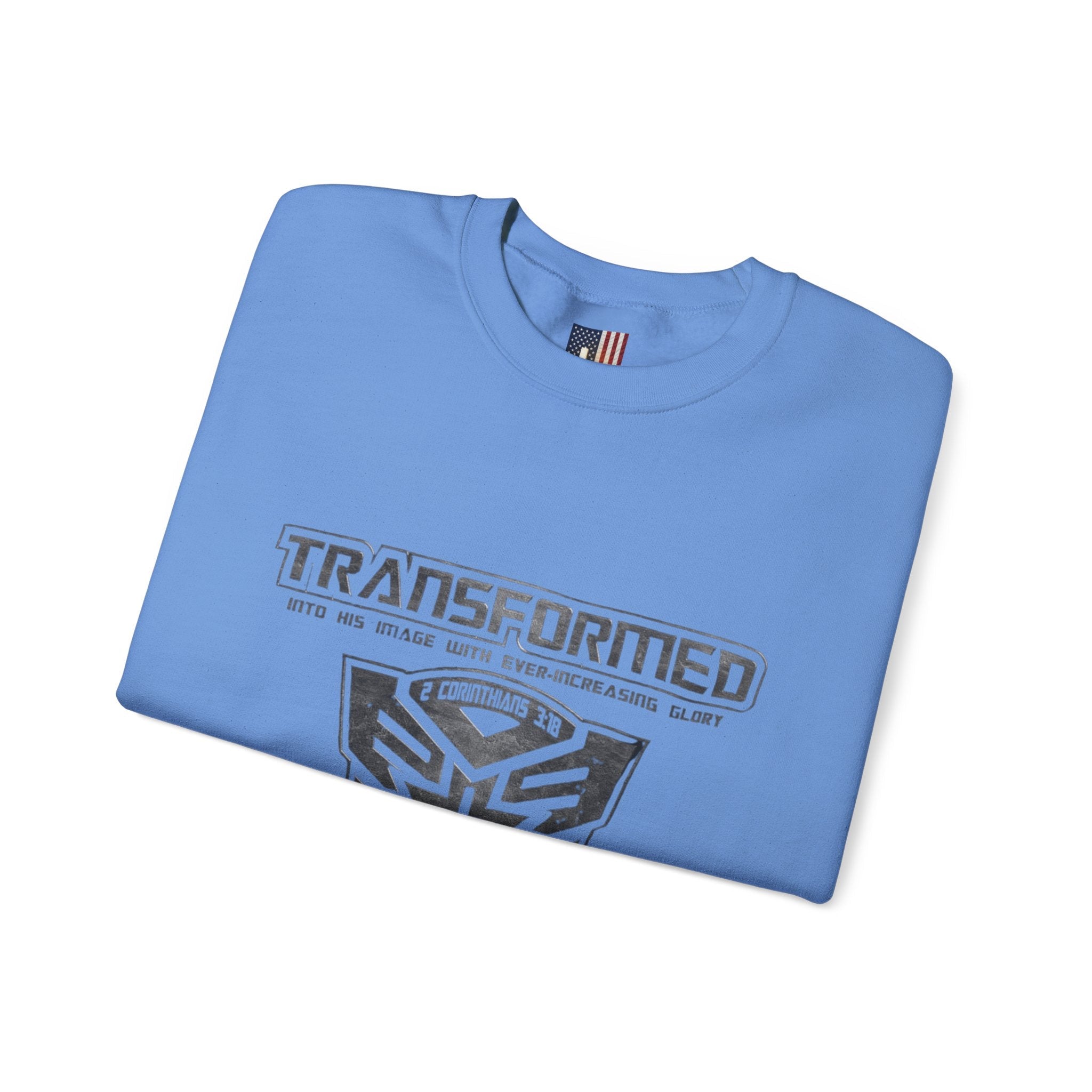 Transformer Logo Christian Sweatshirt | 2 Corinthians 3:18 Bible Verse Sweatshirt Printify