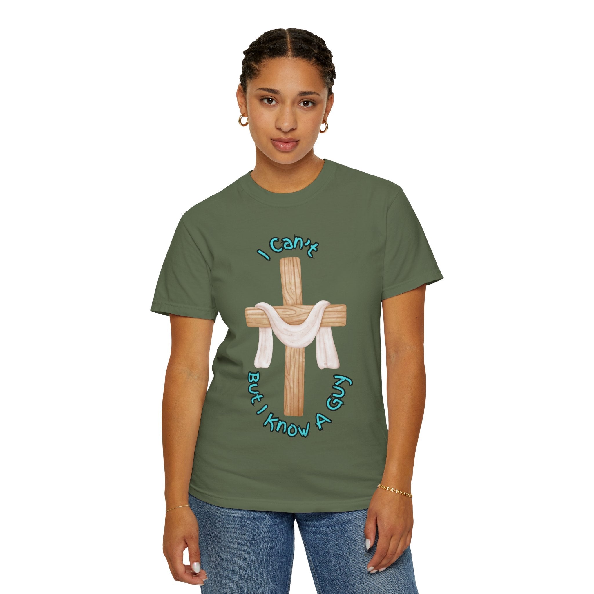 I Can’t, But I Know a Guy T-Shirt – Jesus Cross Christian Tee for Faithful Humor Printify