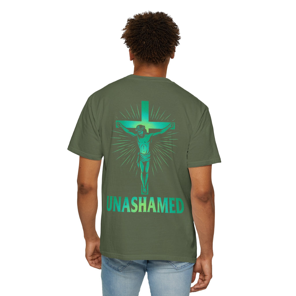Unashamed T-shirt – Romans 1:16 Crucifixion Christian t-shirt for Bold Unwavering Faith Printify