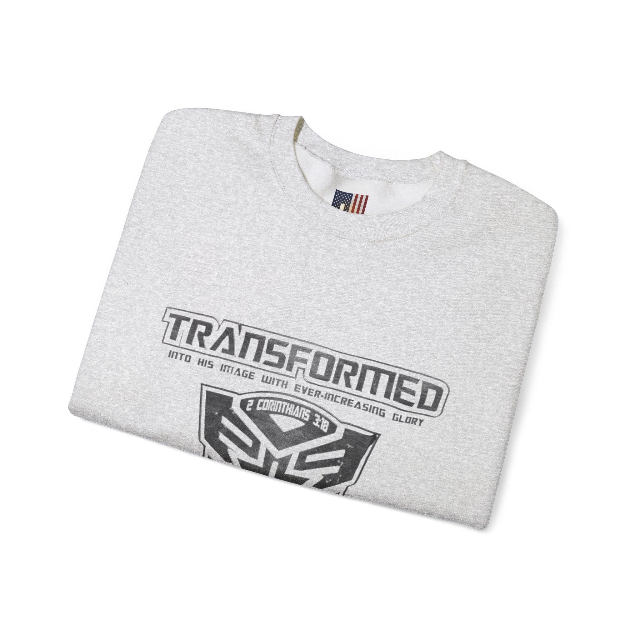 Transformer Logo Christian Sweatshirt | 2 Corinthians 3:18 Bible Verse Sweatshirt Printify
