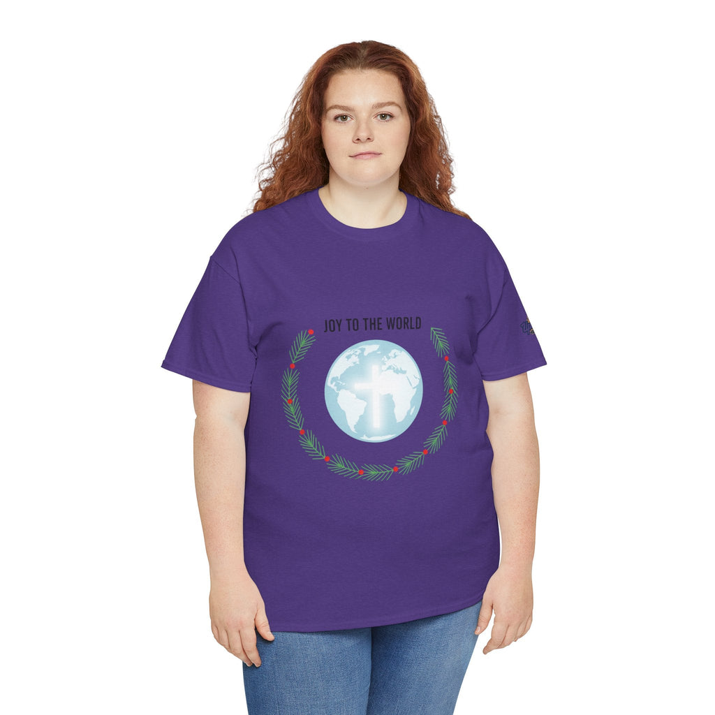 Joy to the World T-shirt – Wreath Earth Nativity Christian Christmas T-shirt for Isaiah 9:6 Holiday Faith & Festive Joy Printify