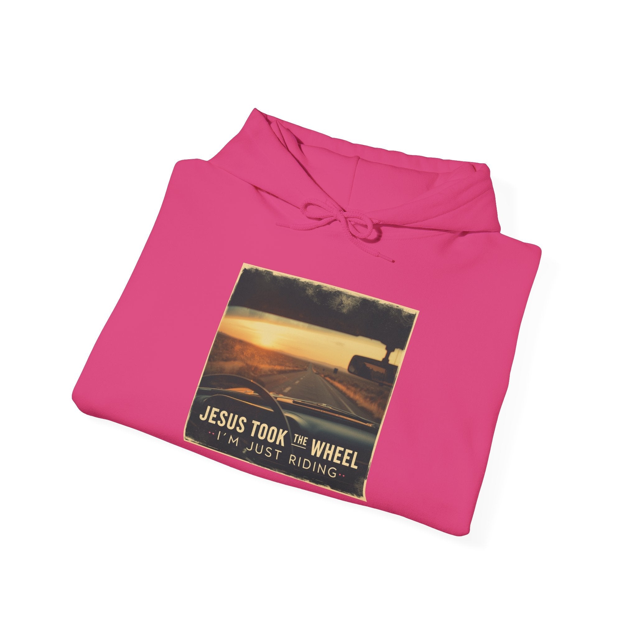 Jesus Took the Wheel I'm Just Riding Hoodie – Funny Christian Convertible Car Sweatshirt for Surrendered Faith & Humor Printify