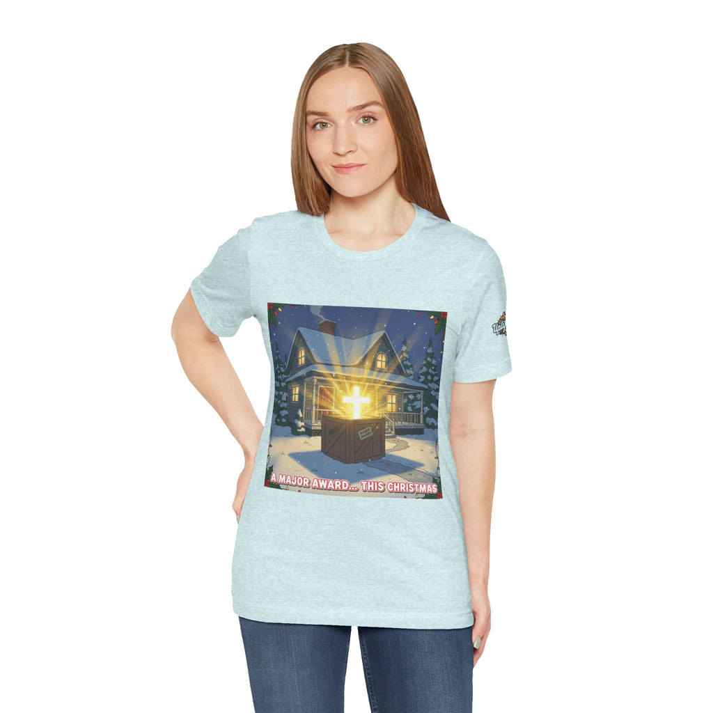 A Major Award This Christmas T-shirt – Fragile Leg Lamp Parody Cross Unboxing Christian T-shirt for Hilarious Faith & Holiday Glow Printify