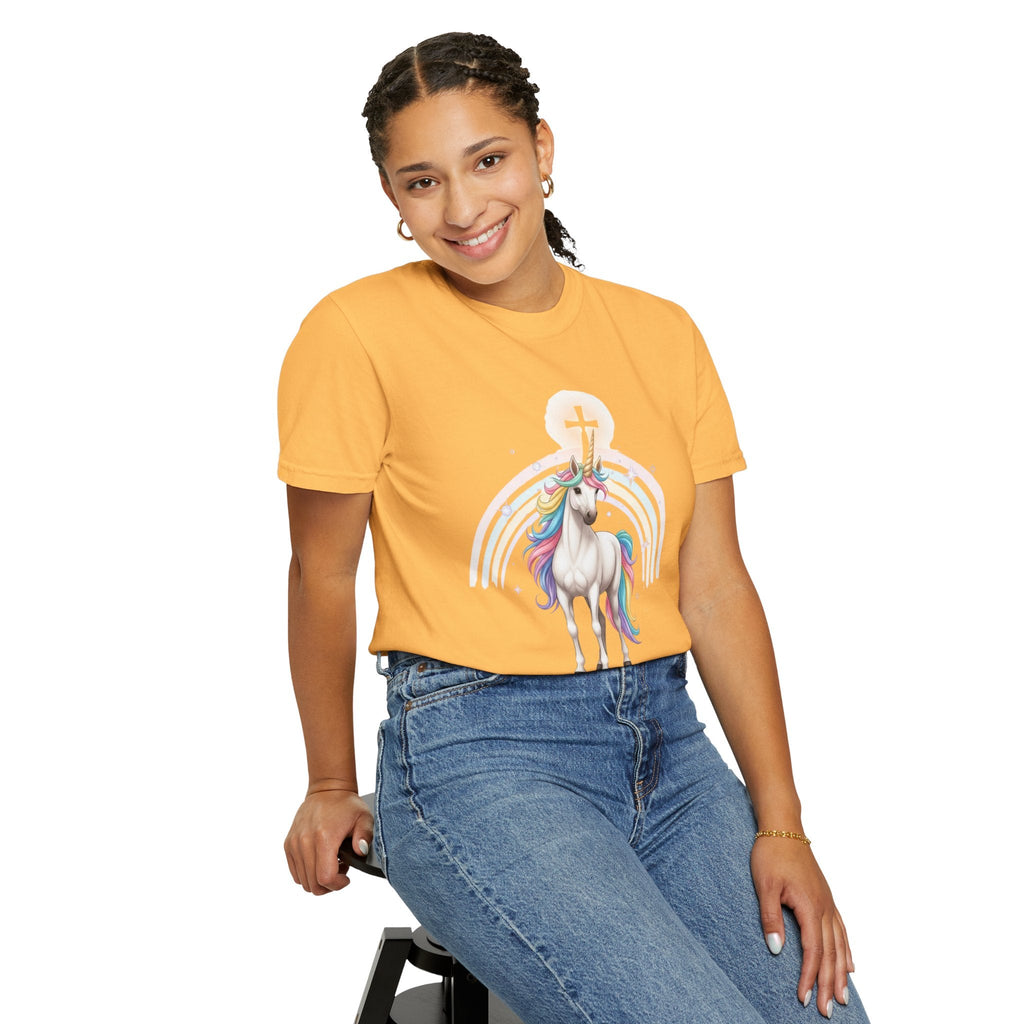 Unique Unicorn Christian T-Shirt – Wonderfully Made with Rainbow Cross & Psalm 139:14 Printify