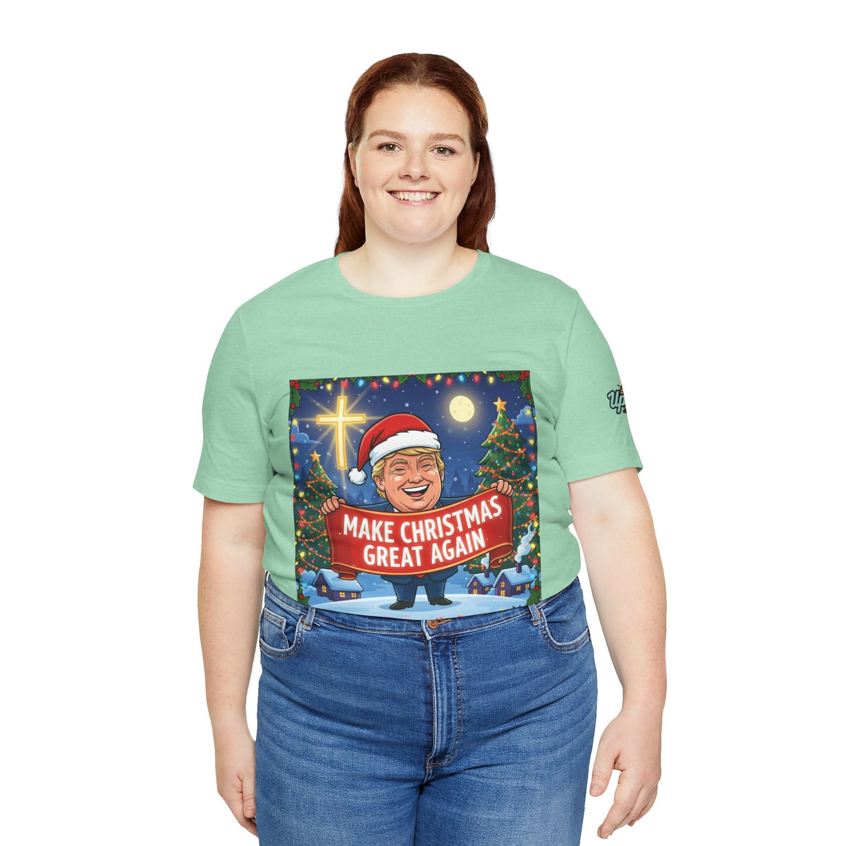 🎄 Make Christmas Great Again – Patriotic Christian Christmas T-Shirt | Bold Holiday Faith Tee | Red & White Banner Design | Uplifted Gear Printify