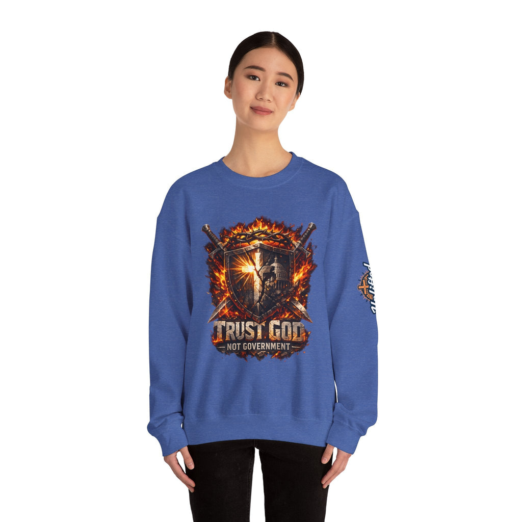 Trust God Not Government Shield Sweatshirt — Patriotic Christian Faith Sweatshirt Printify