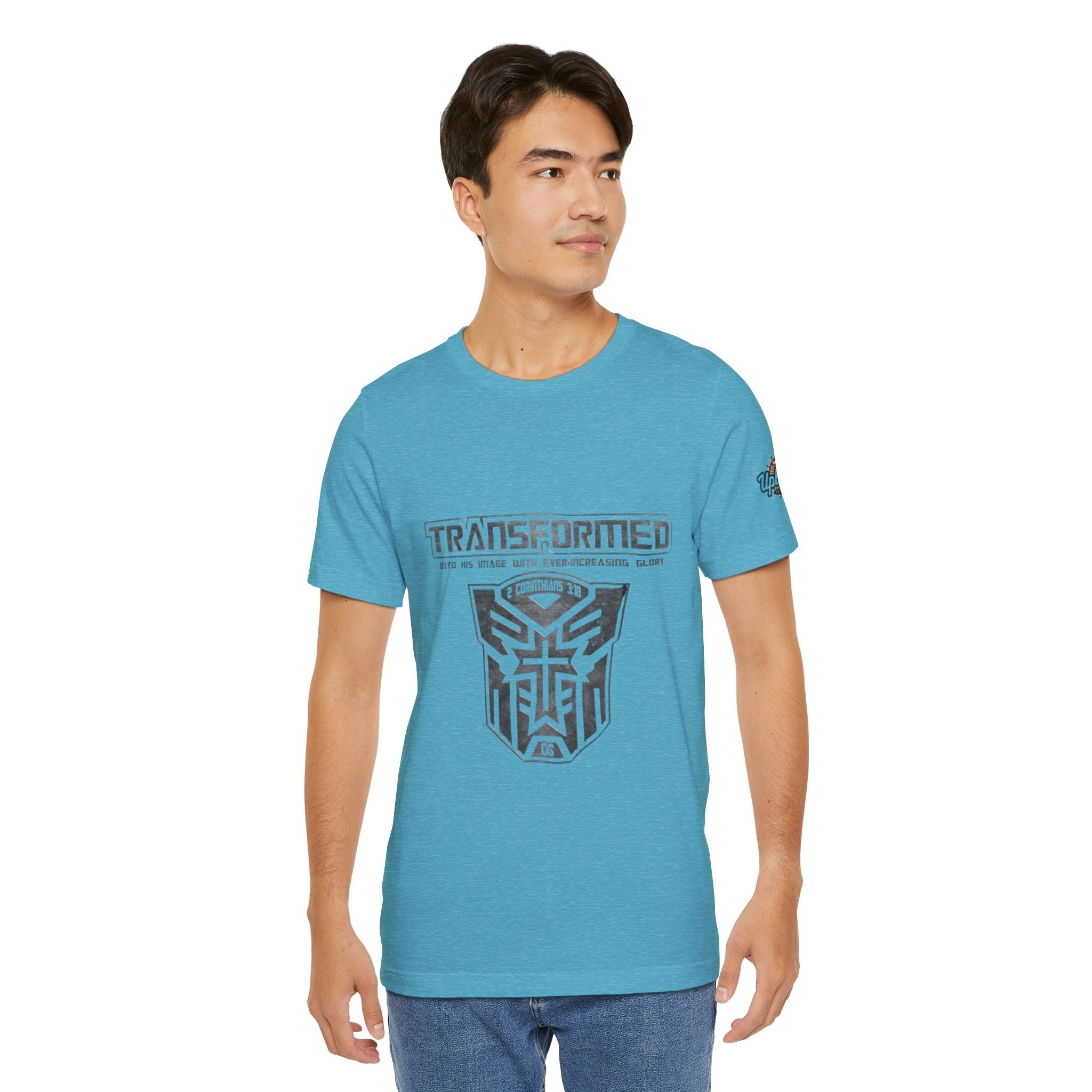 Transformer Logo Christian T-shirt | 2 Corinthians 3:18 Bible Verse T-shirt Printify