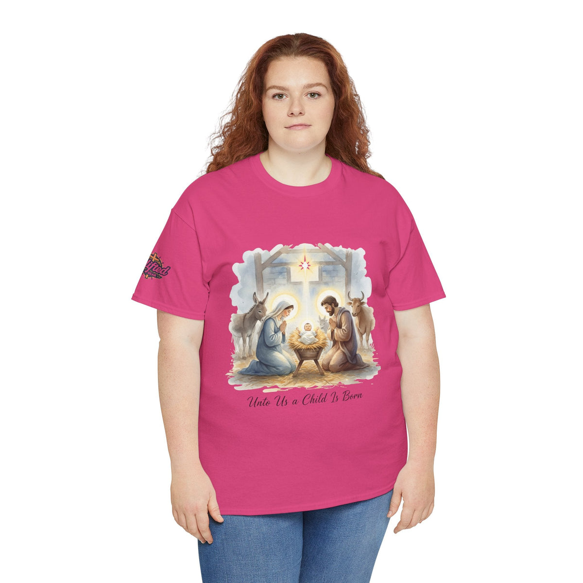 Unto Us a Child is Born T-shirt – Isaiah 9:6 Nativity Manger Scene Christian Christmas T-shirt for Holy Night Faith Printify