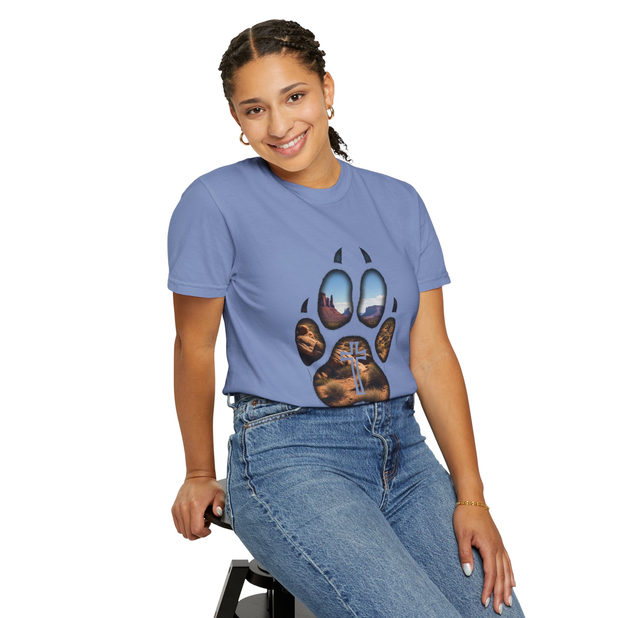 Strong and Courageous T-Shirt – Canine Pawprint Desert Joshua 1:9 Christian Tee Printify