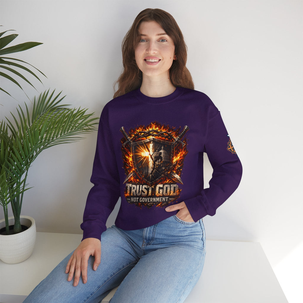 Trust God Not Government Shield Sweatshirt — Patriotic Christian Faith Sweatshirt Printify