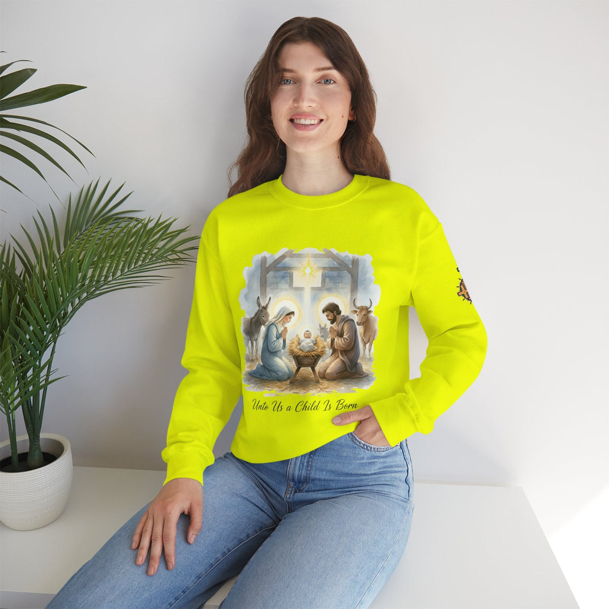 Unto Us a Child is Born Sweatshirt – Isaiah 9:6 Nativity Manger Scene Christian Christmas Sweatshirt for Holy Night Faith Printify