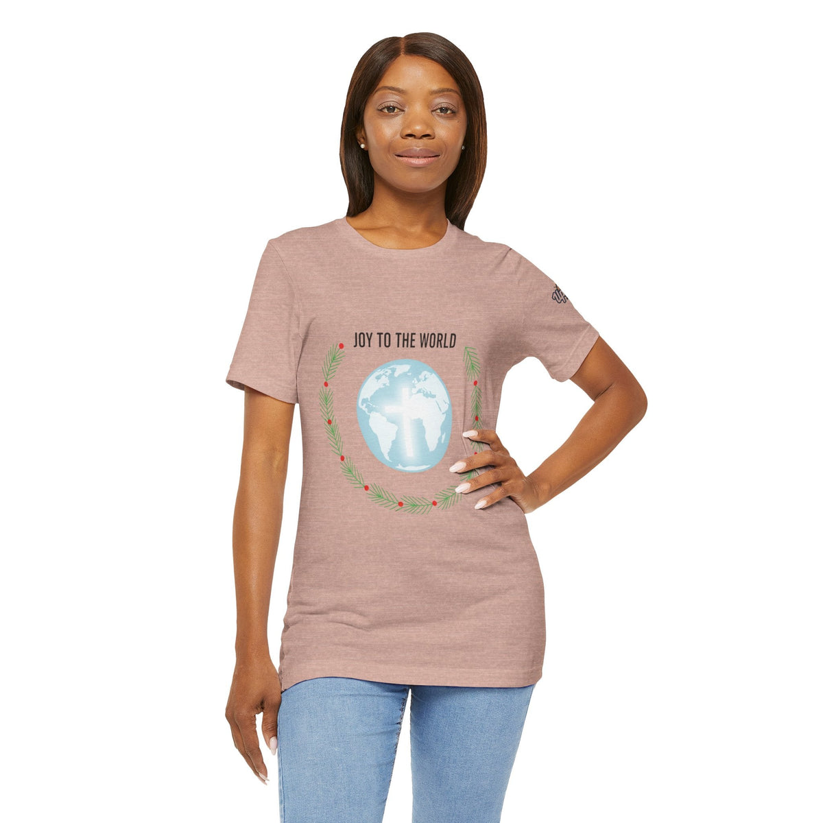 Joy to the World T-shirt – Wreath Earth Nativity Christian Christmas T-shirt for Isaiah 9:6 Holiday Faith & Festive Joy Printify