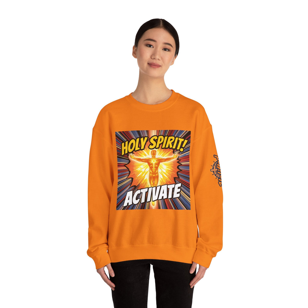 Holy Spirit Activate Sweatshirt – Superhero Christian Sweatshirt with Vibrant Power-Up Design for Faith-Fueled Boldness Printify