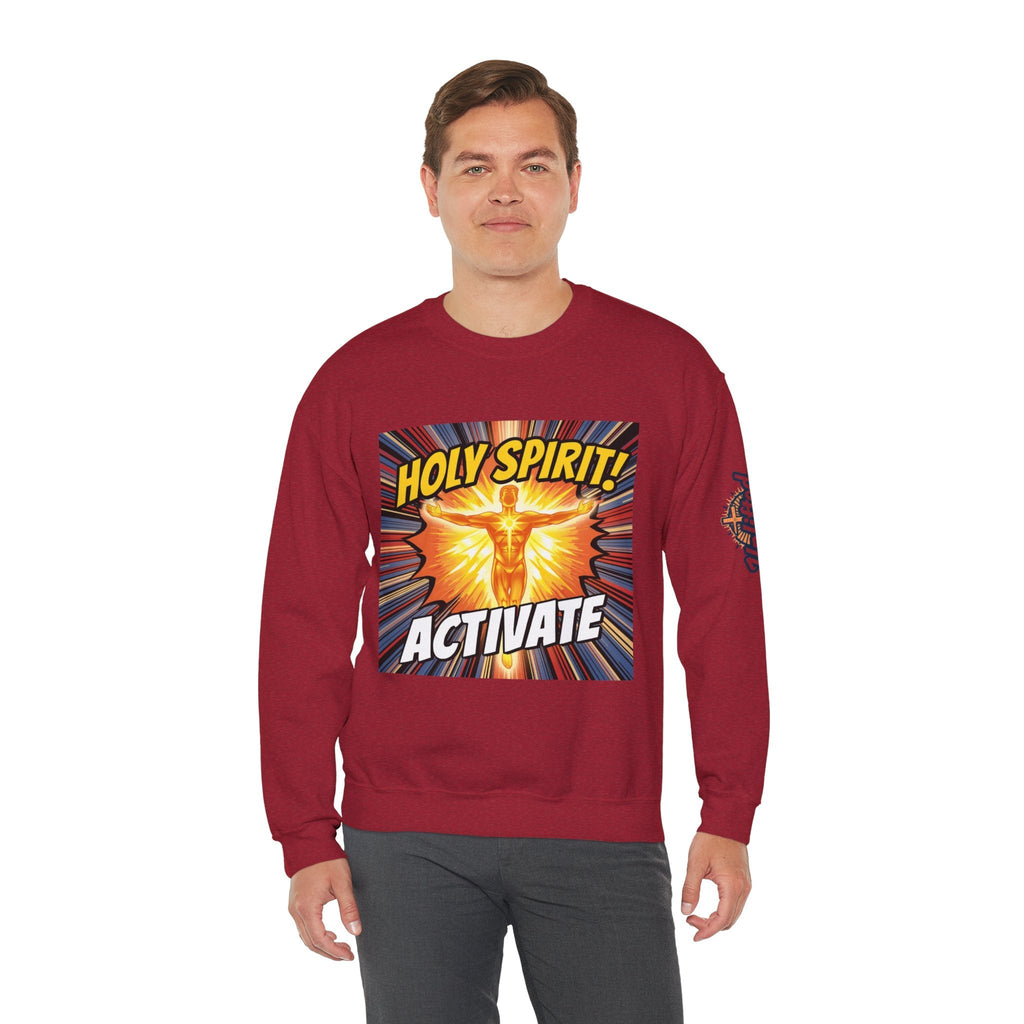 Holy Spirit Activate Sweatshirt – Superhero Christian Sweatshirt with Vibrant Power-Up Design for Faith-Fueled Boldness Printify