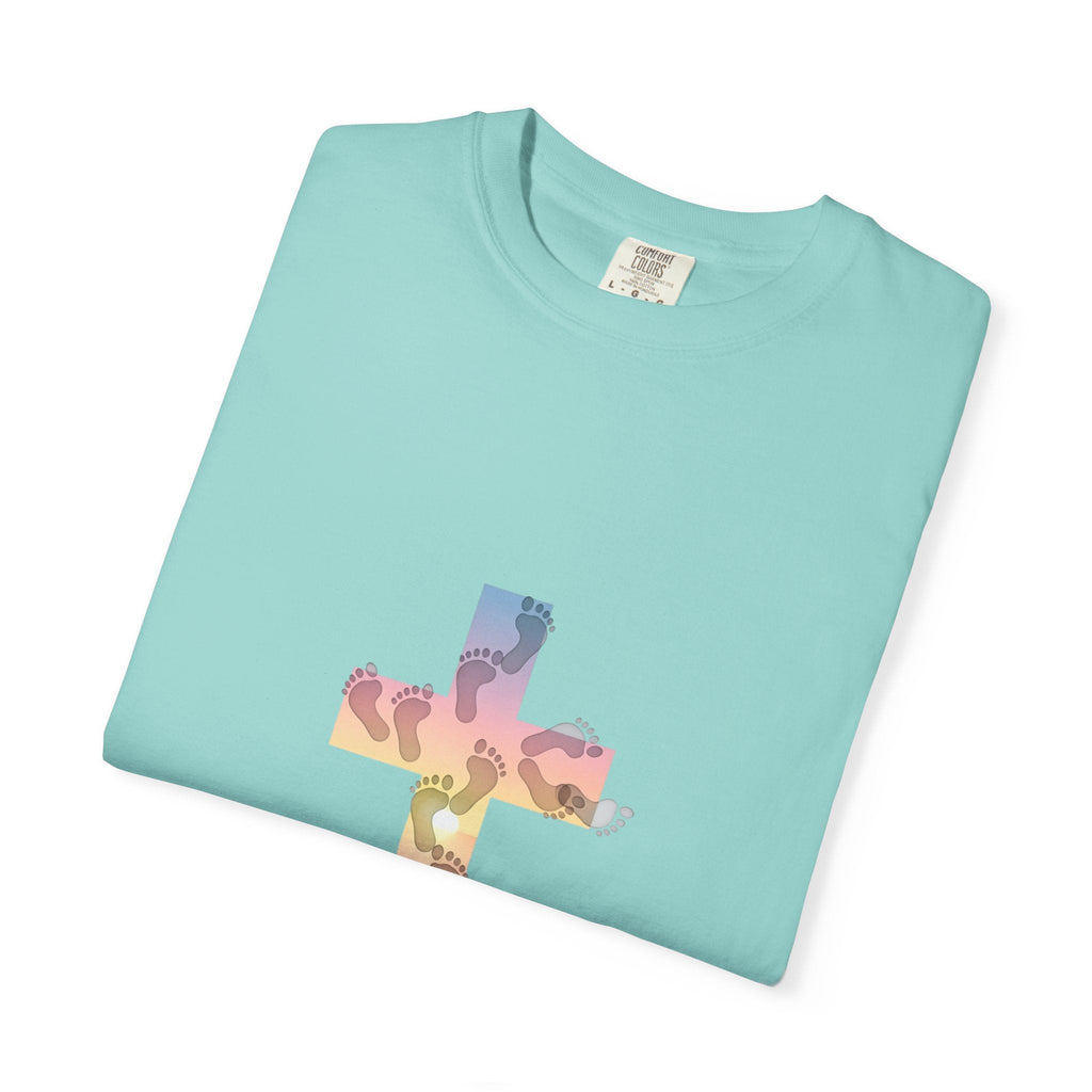 Walk by Faith T-Shirt – Cross & Footprints Christian Tee for Bold Believers Printify