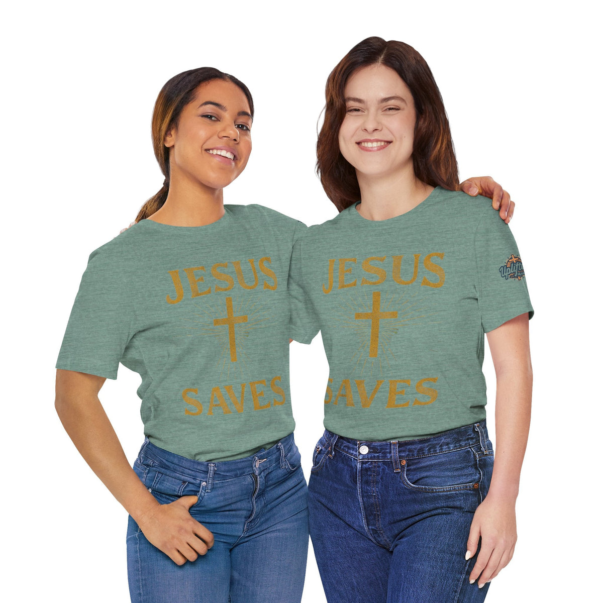 Jesus Saves T-shirt – Radiant Cross & Rays of Light Christian T-shirt for Eternal Hope & Faith Printify