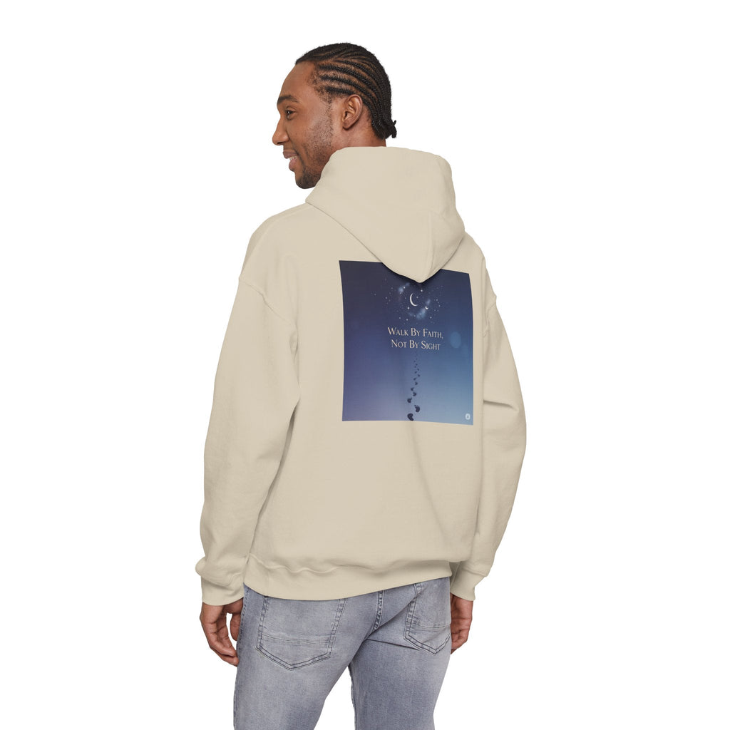 Walk by Faith, Not by Sight Hoodie – Moonlit Footprints Christian Hoodie for Cozy Nights Printify